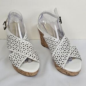 Nicole "Party" White Perforated Leather Cork Wedge and Platform Sz 11M Neutral